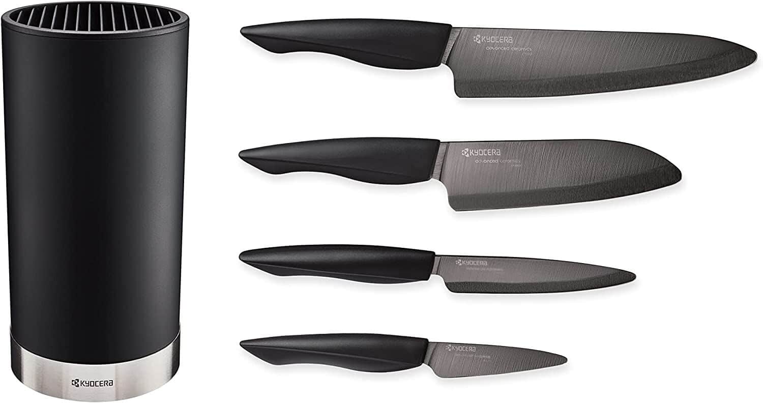 KYOCERA Комплект 4бр керамични ножове серия "SHIN" + блок за ножове