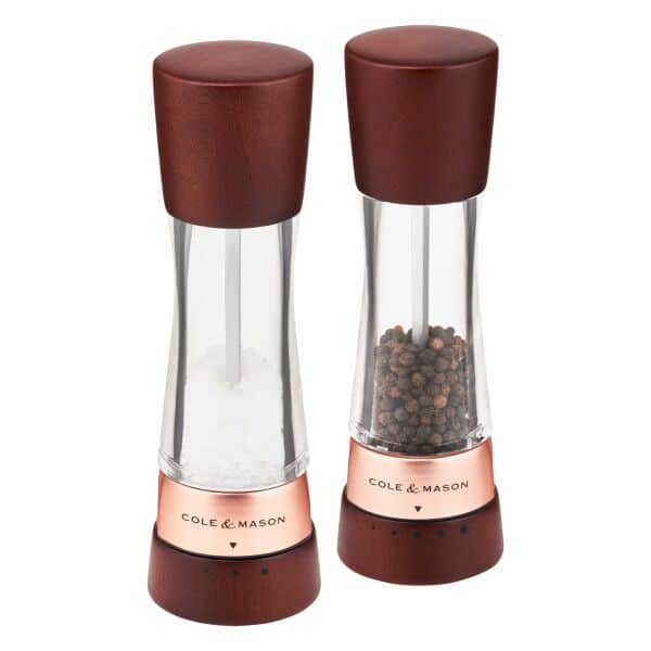 COLE &amp; MASON Комплект мелнички за сол и пипер “DERWENT CHESTNUT ROSE GOLD“ - 19 см. - с механизъм за прецизност - цвят орех / розово злато
