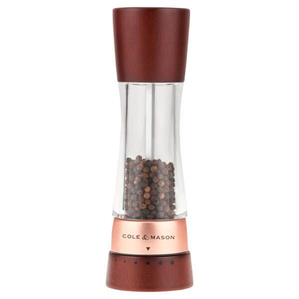 COLE &amp; MASON Мелничка за пипер “DERWENT CHESTNUT ROSE GOLD“ - 19 см. - с механизъм за прецизност - цвят орех / розово злато