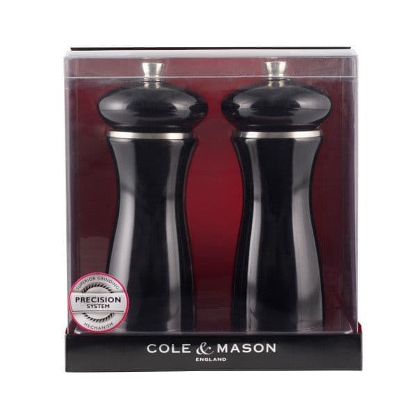COLE&MASON Комплект мелнички за сол и пипер “SHERWOOD BLACK GLOSS“ – 16,5 см. – цвят черен
