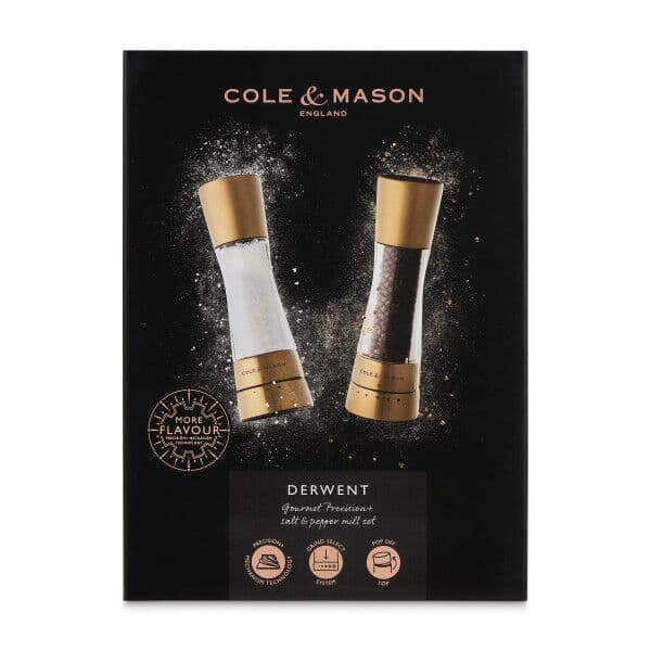 COLE&MASON Комплект мелнички за сол и пипер “DERWENT MAT GOLD“ – 19 см. – с механизъм за прецизност