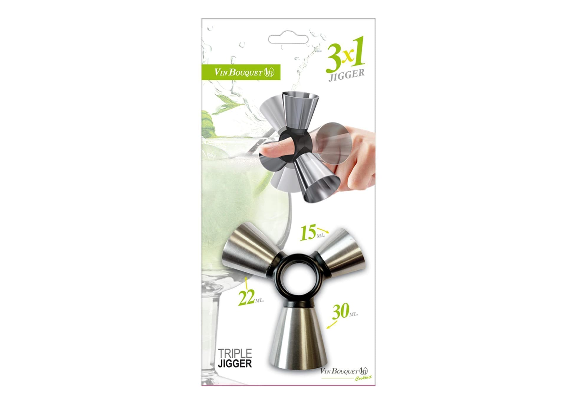 Vin Bouquet Професионален троен джигър мярка за алкохол – 15/22/30 мл