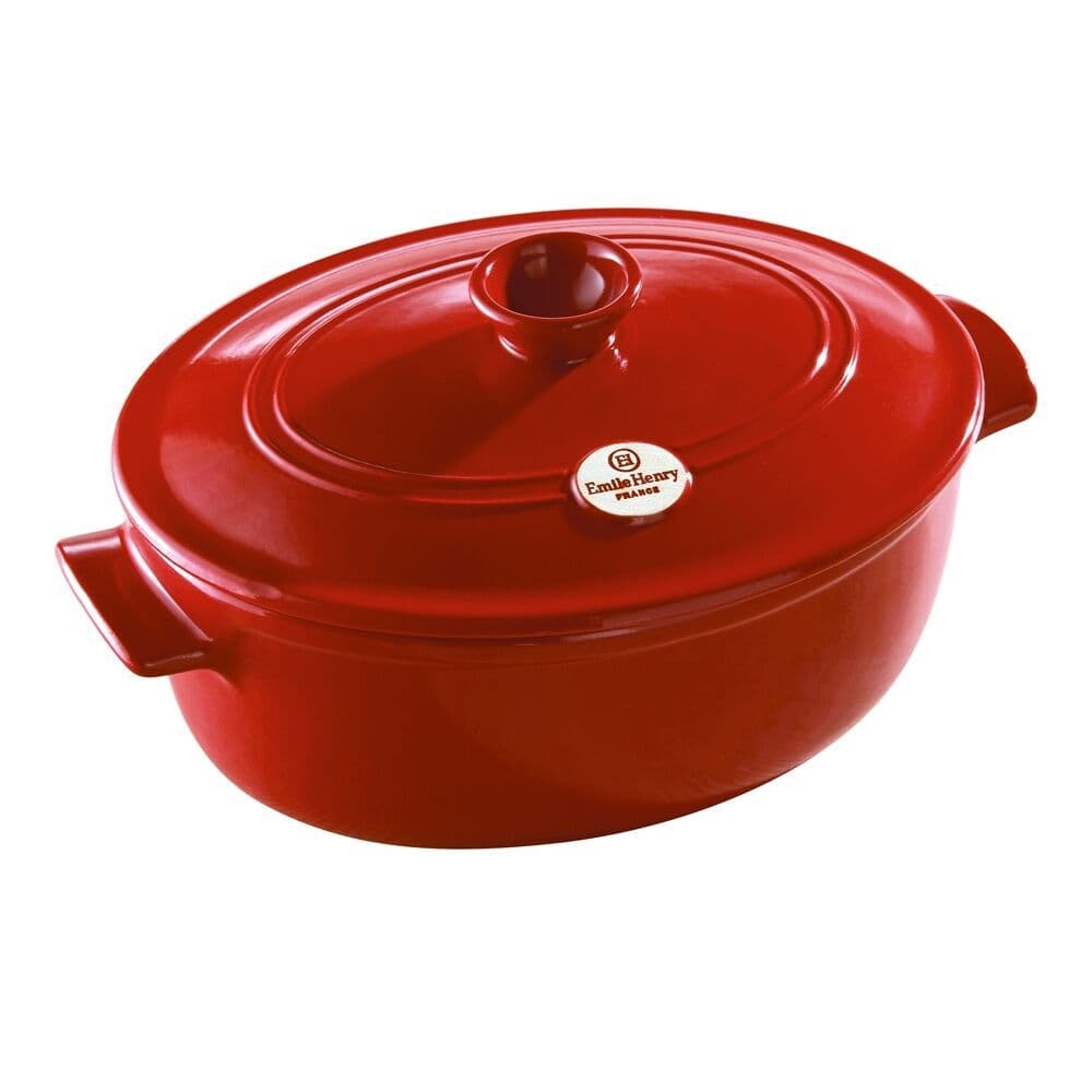 EMILE HENRY Керамична овална тенджера с капак „OVAL STEWPOT“ –  6 л – 39,5 x 26,5 см – цвят червен