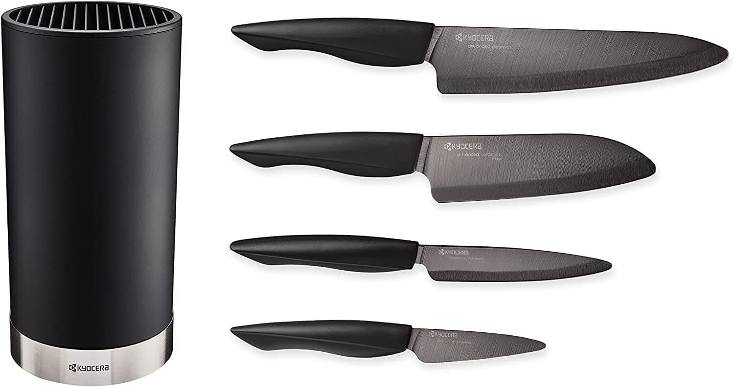KYOCERA Комплект 4бр керамични ножове серия "SHIN" + блок за ножове