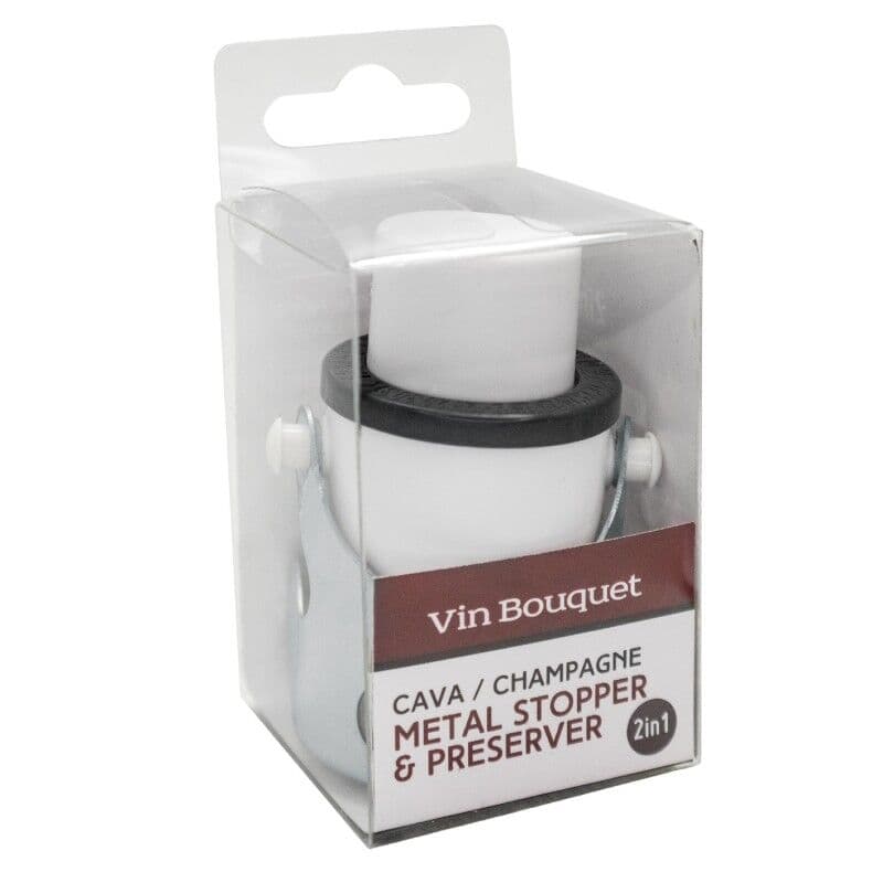 Vin Bouquet Метална тапа за шампанско с помпа – 2 IN 1 – бяла