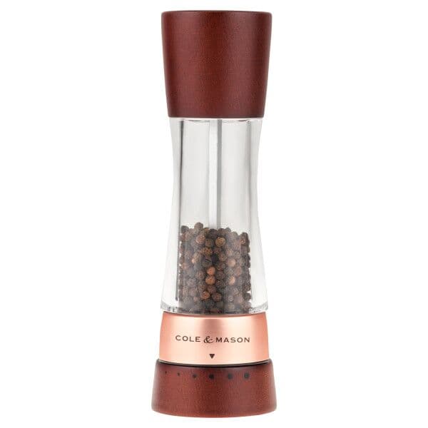 COLE &amp; MASON Мелничка за пипер “DERWENT CHESTNUT ROSE GOLD“ - 19 см. - с механизъм за прецизност - цвят орех / розово злато
