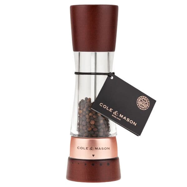 COLE & MASON Мелничка за пипер “DERWENT CHESTNUT ROSE GOLD“ – 19 см. – с механизъм за прецизност – цвят орех / розово злато