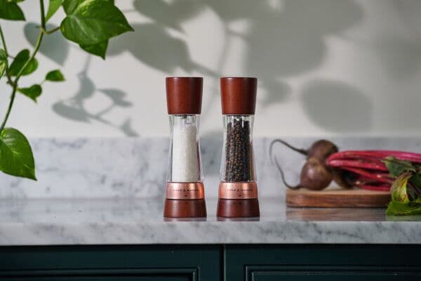 COLE & MASON Комплект мелнички за сол и пипер “DERWENT CHESTNUT ROSE GOLD“ – 19 см. – с механизъм за прецизност – цвят орех / розово злато