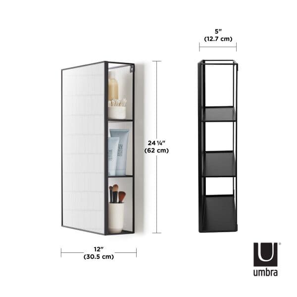UMBRA Стенно огледало с 3 скрити рафта “CUBIKO“ – цвят черен