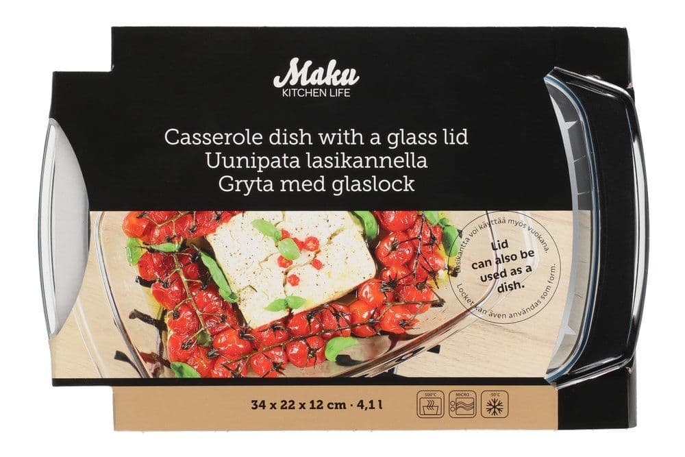 MAKU Тава с капак от термоустойчиво стъкло 4,1 л, 34 х 22 см.