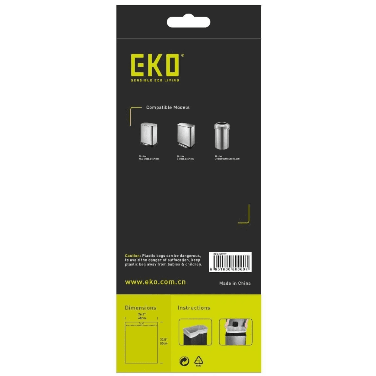 EKO 10 бр. Торби за смет с връзки EKO, размер G, 50-90 л.