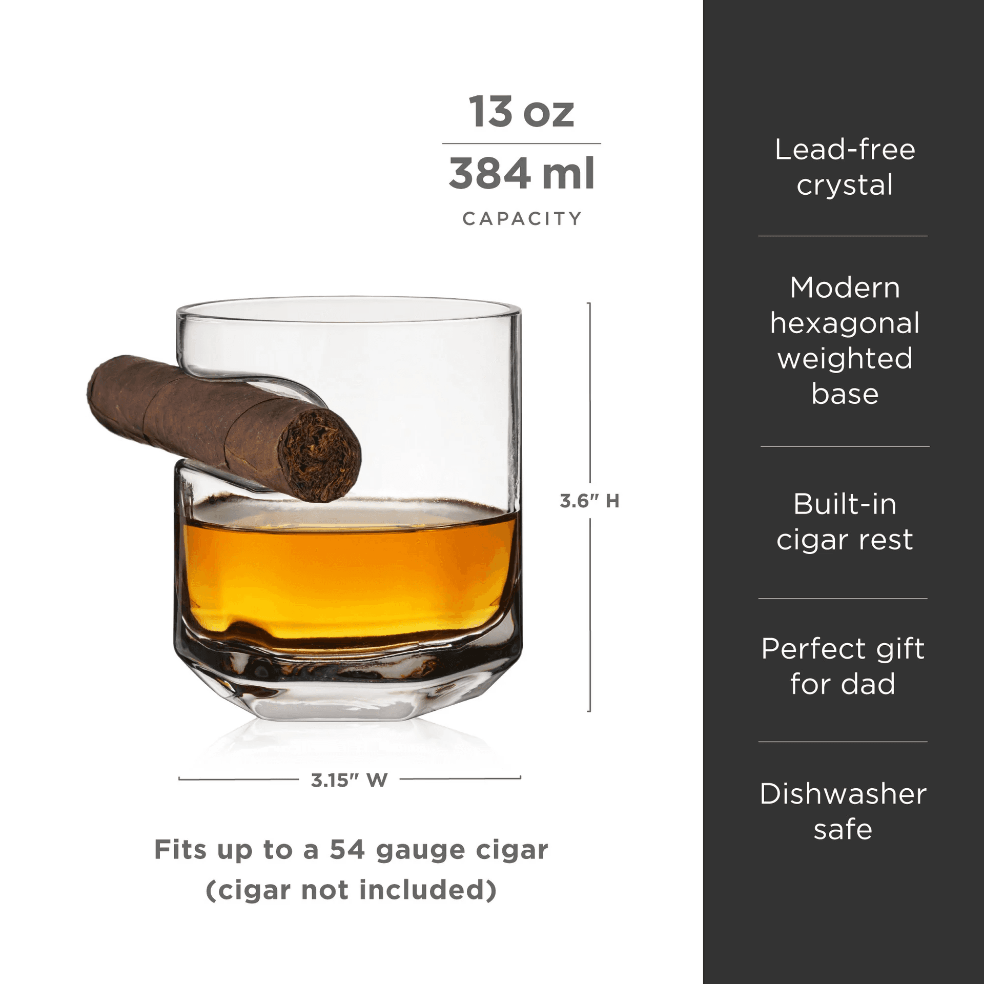 VISKI Кристална чаша за уиски с поставка за пури “CIGAR“ – 380 мл.