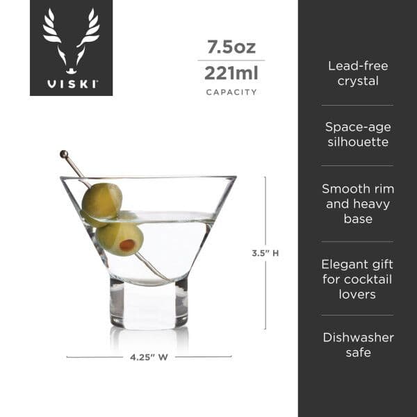 VISKI Кристални чаши за мартини “RAYE“ 2бр. – 220мл.