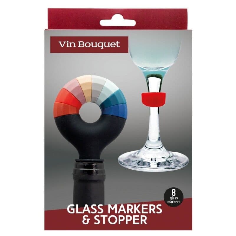 Vin Bouquet Сет тапа за бутилки с 8 бр. силиконови маркери за чаши