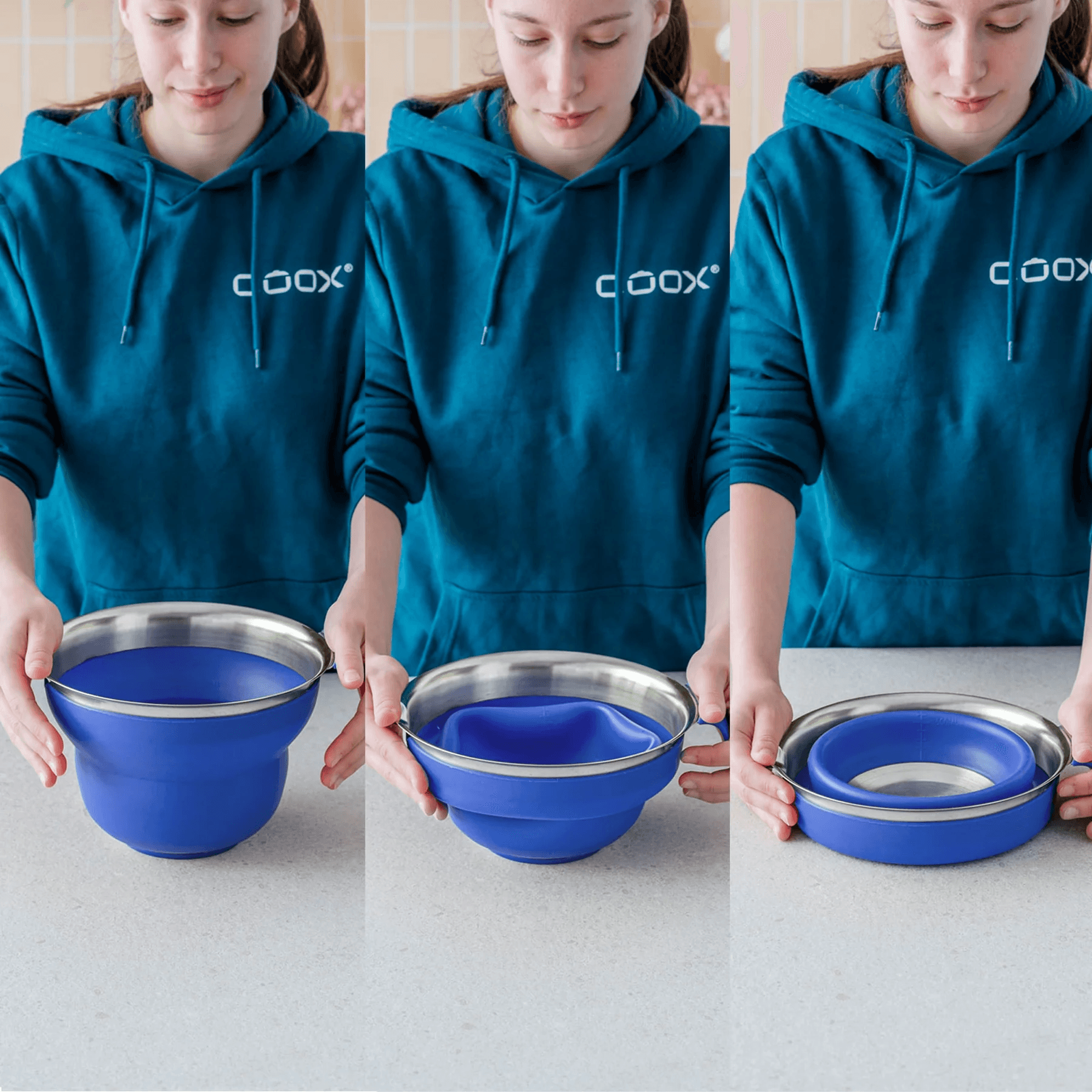 COOX Сгъваема купа с дръжка за миксиране и разбиване – 2 л. – червена
