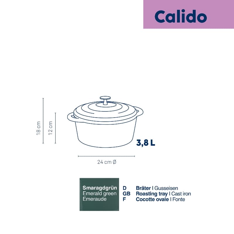 KELA Чугунена тенджера с капак “Calido“ - Ø 24 см. - зелена - снимка 2