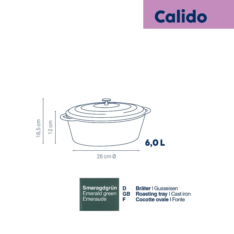 KELA Чугунена овална тенджера с капак “Calido“ - 33х26 см. - зелена - снимка 2