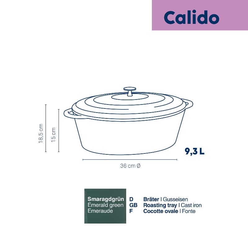 KELA Чугунена овална тенджера с капак “Calido“ - 36х29 см. - зелена - снимка 2