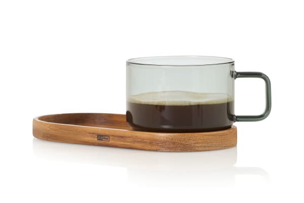 AdHoc Стъклена чаша 300 мл. с подложка - Impact - сиво стъкло/акация - снимка 3