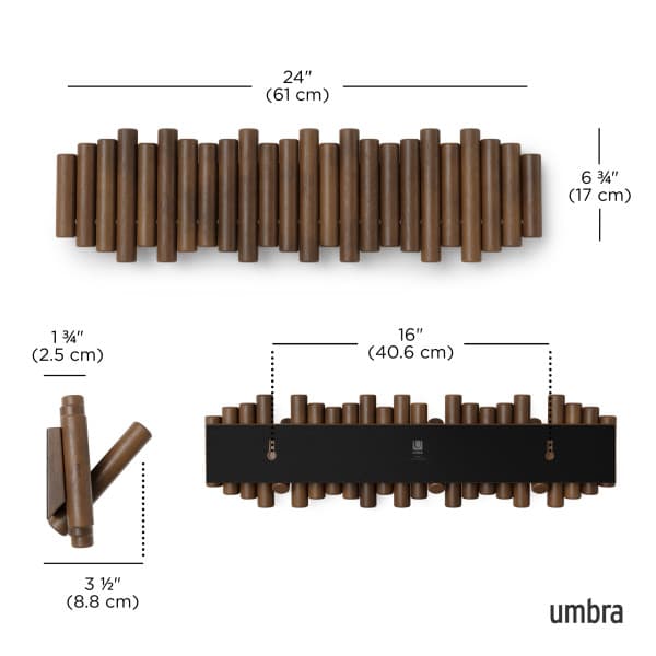 UMBRA Закачалка за стена с 8бр.куки “PICKET RAIL“ - цвят орех - снимка 3