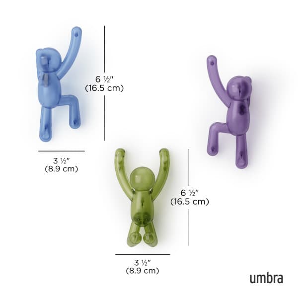 UMBRA Комплект от 3 бр закачалки за стена “BUDDY PIN-POINT" - синьо, зелено и лилаво - снимка 2