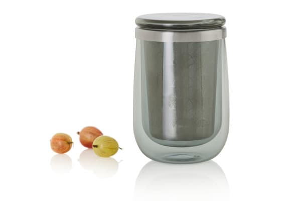 AdHoc Двустенна чаша с инфузер за чай Fusion Glass - 400 мл. - сиво стъкло - снимка 2