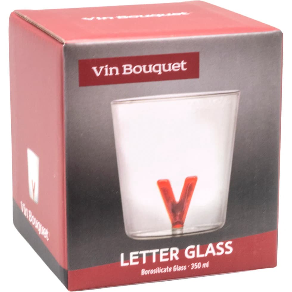 Vin Bouquet Стъклена чаша с декорация БУКВА V - 350 мл. - снимка 2
