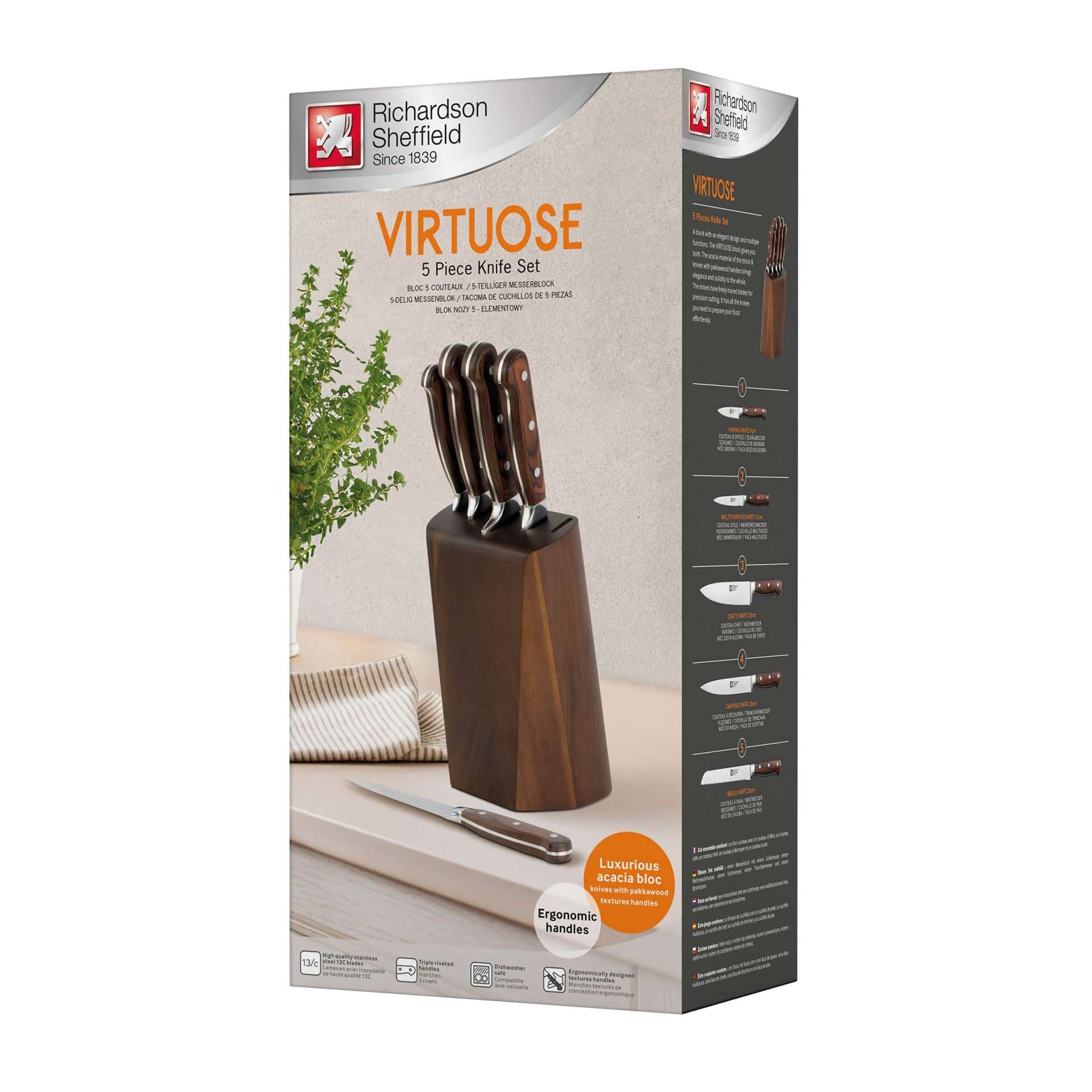 Richardson Sheffield Комплект ножове VIRTUOSE 5 бр. в дървен блок - снимка 5