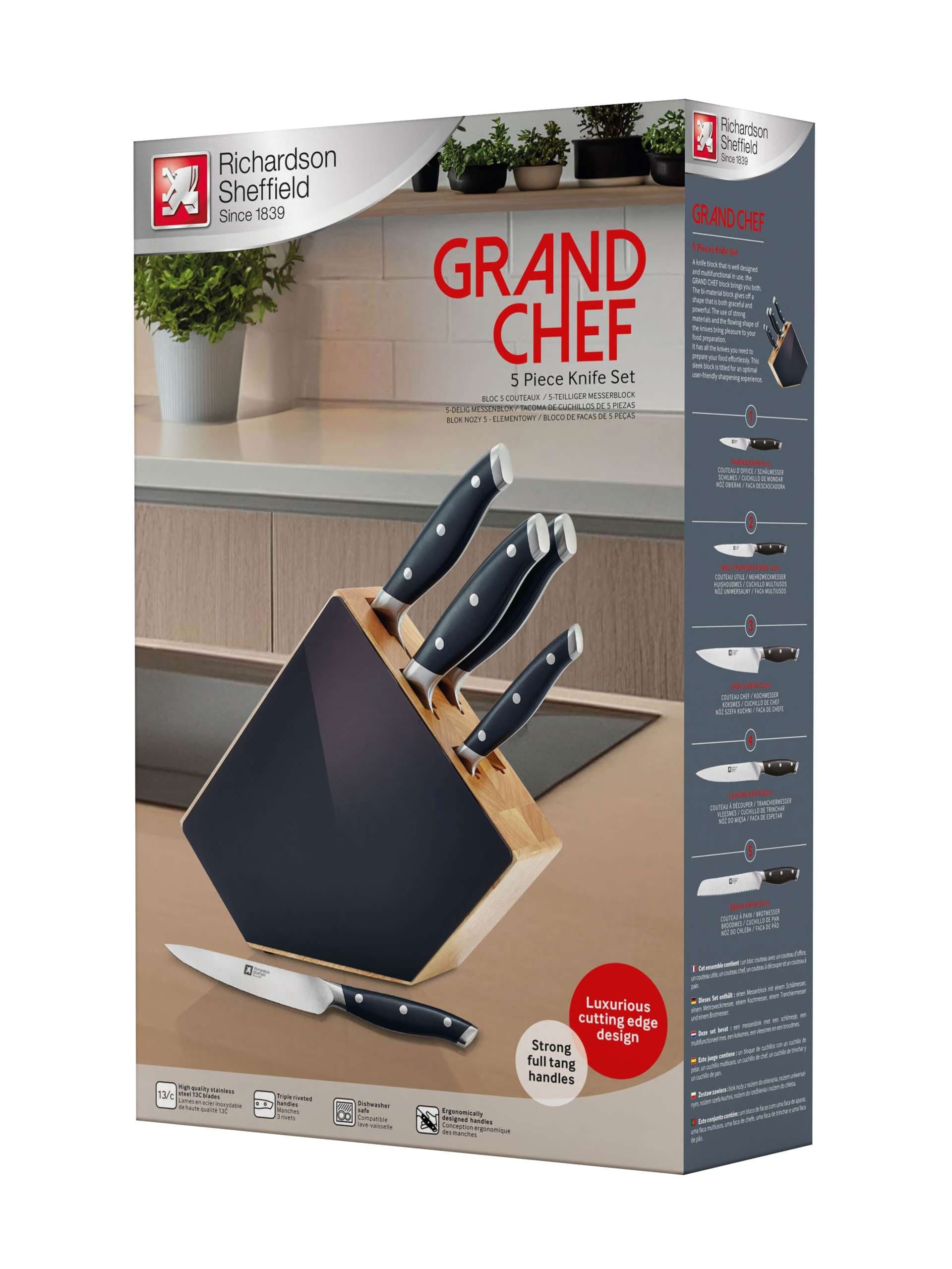 Richardson Sheffield Комплект ножове GRAND CHEF 5 бр. в дървен блок - снимка 5