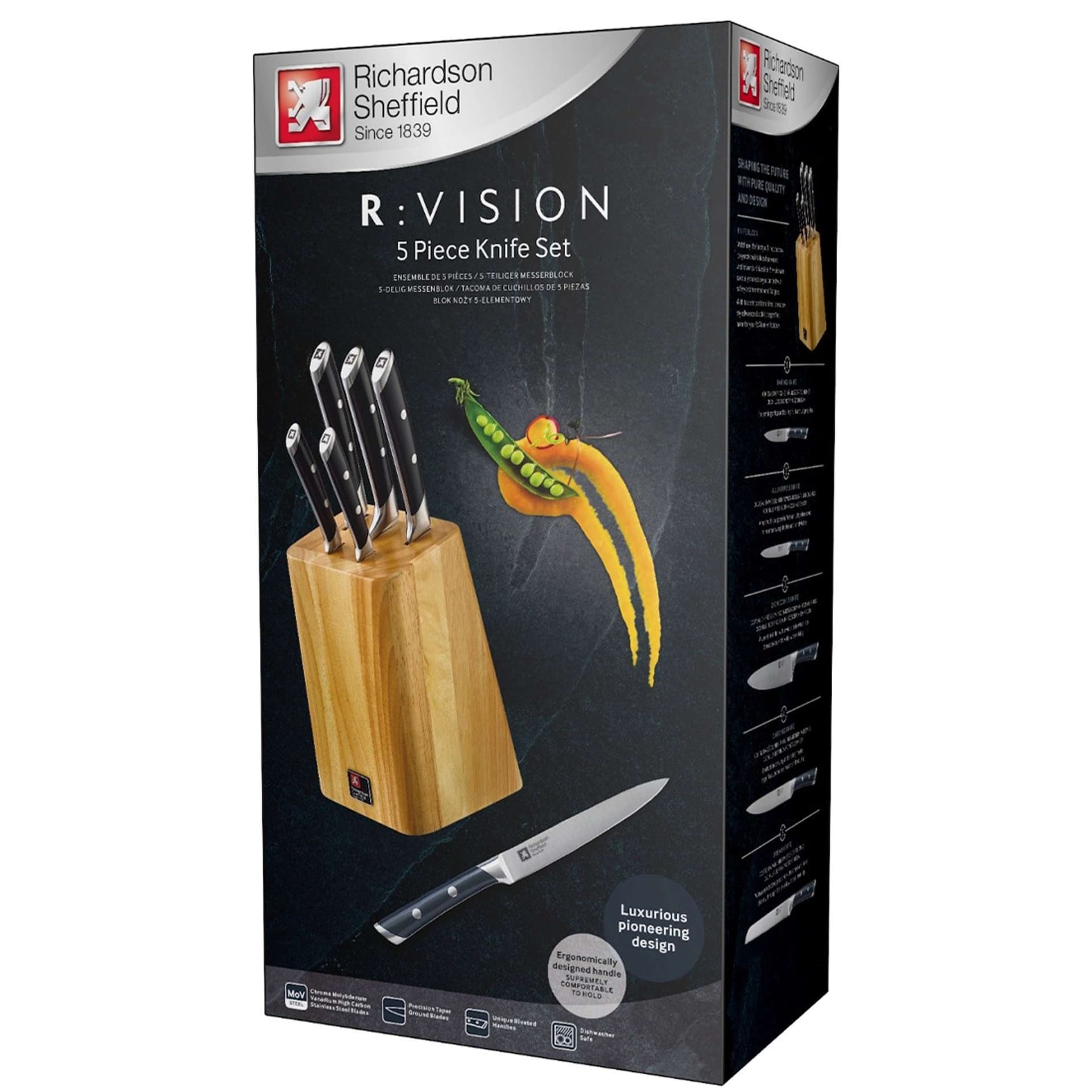 Richardson Sheffield Комплект ножове R:VISION 5 бр. в дървен блок - снимка 5