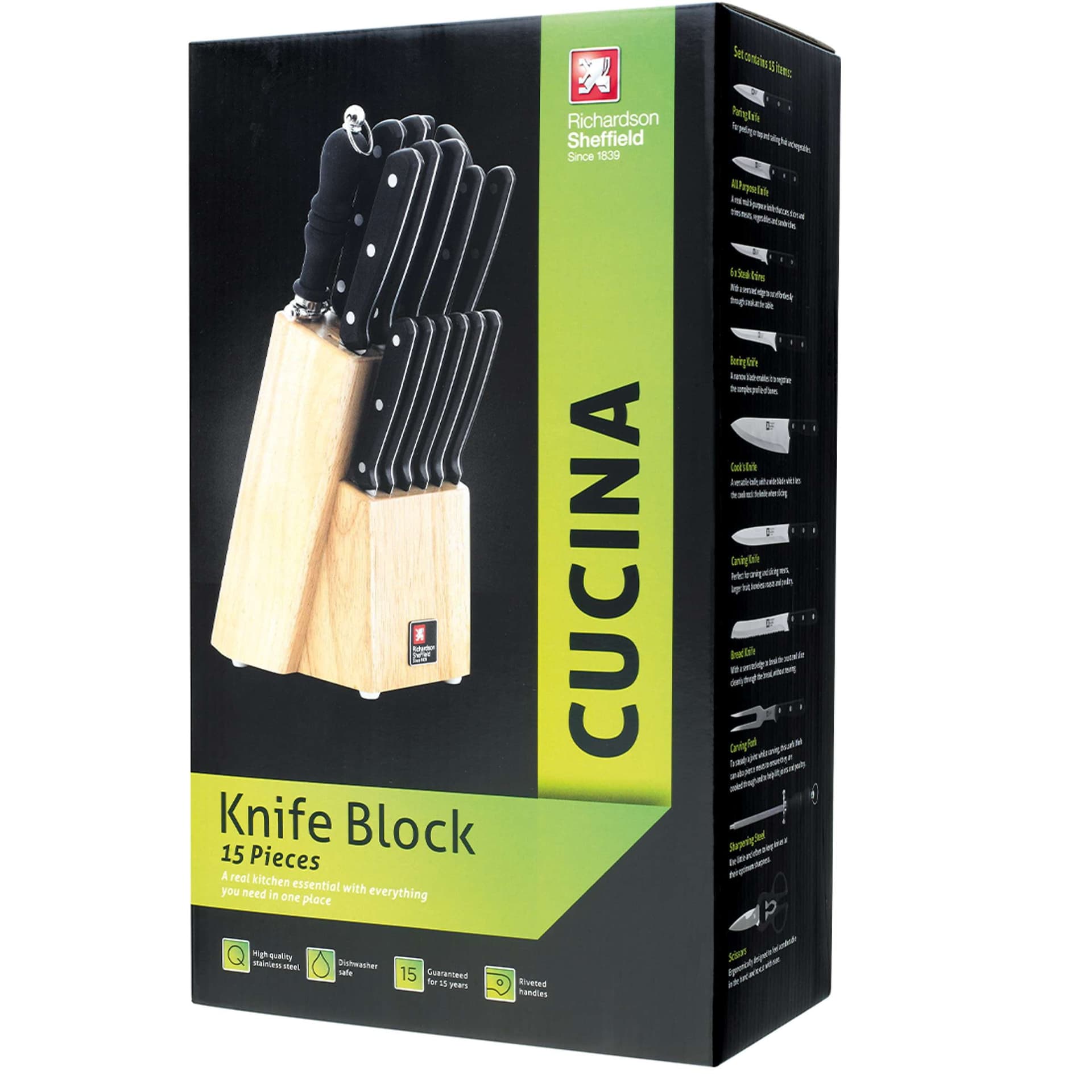 Richardson Sheffield Комплект ножове CUCINA 15 бр. в дървен блок - снимка 4