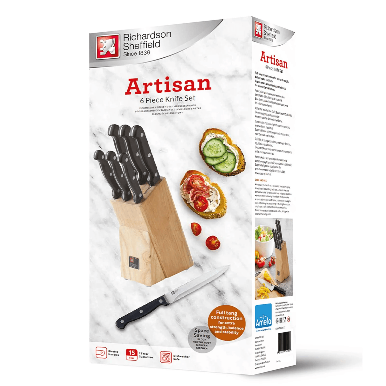Richardson Sheffield Комплект ножове ARTISAN 6 бр. в дървен блок - снимка 4