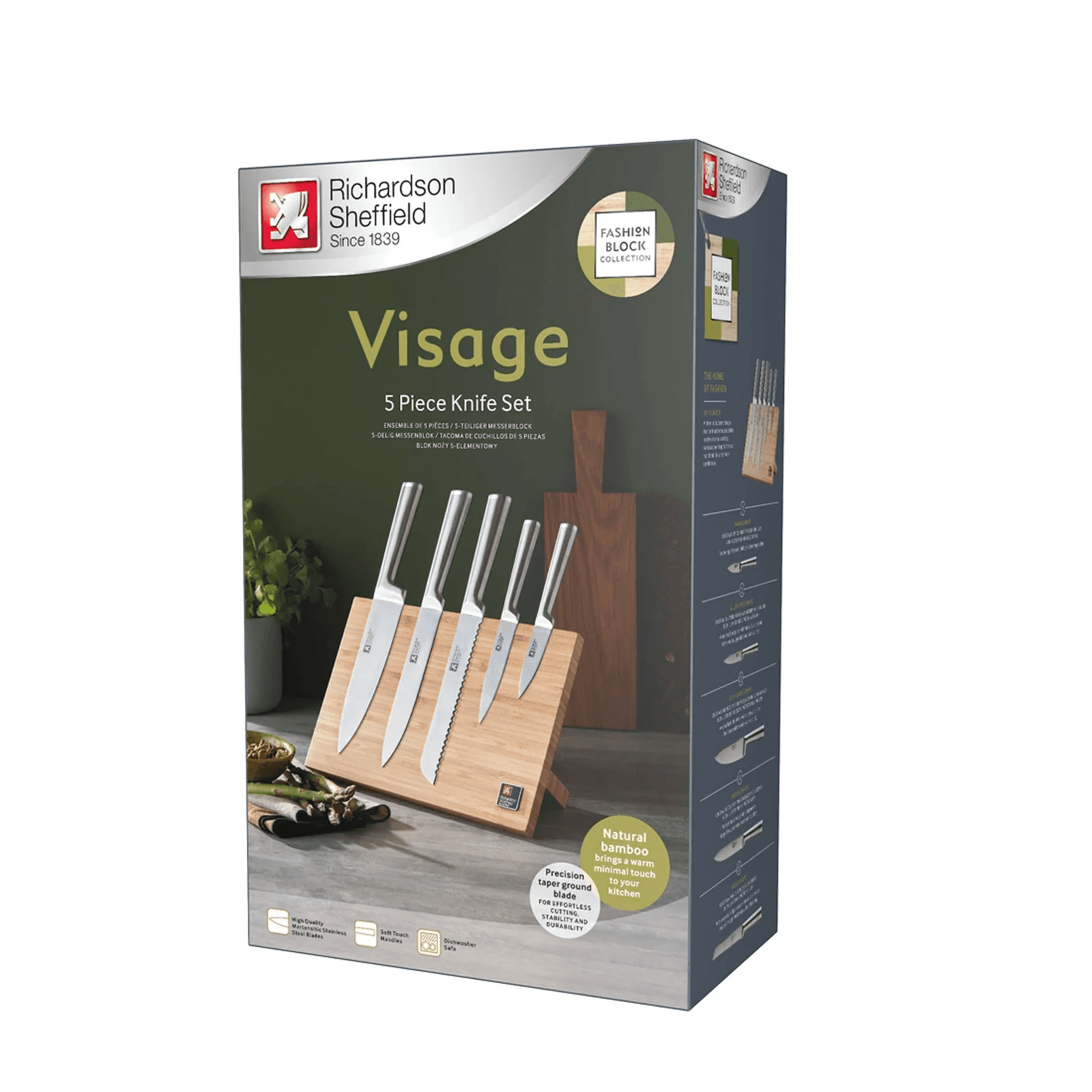 Richardson Sheffield Комплект ножове VISAGE 5 бр. с магнитна бамбукова стойка - снимка 3