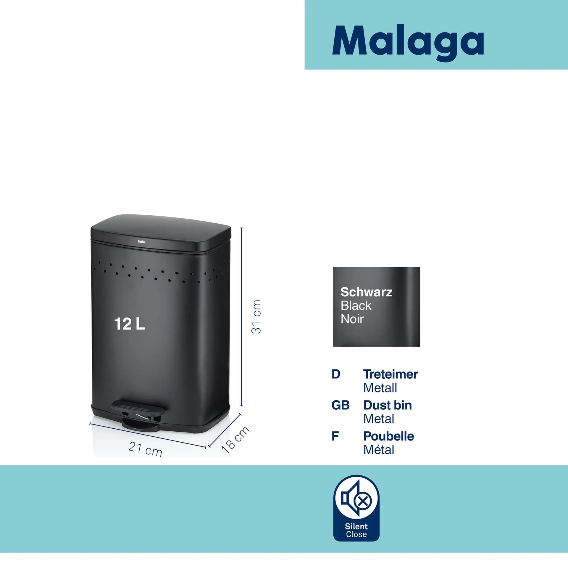 KELA Кош за отпадъци с педал - Malaga - черен - 5 л. - снимка 4
