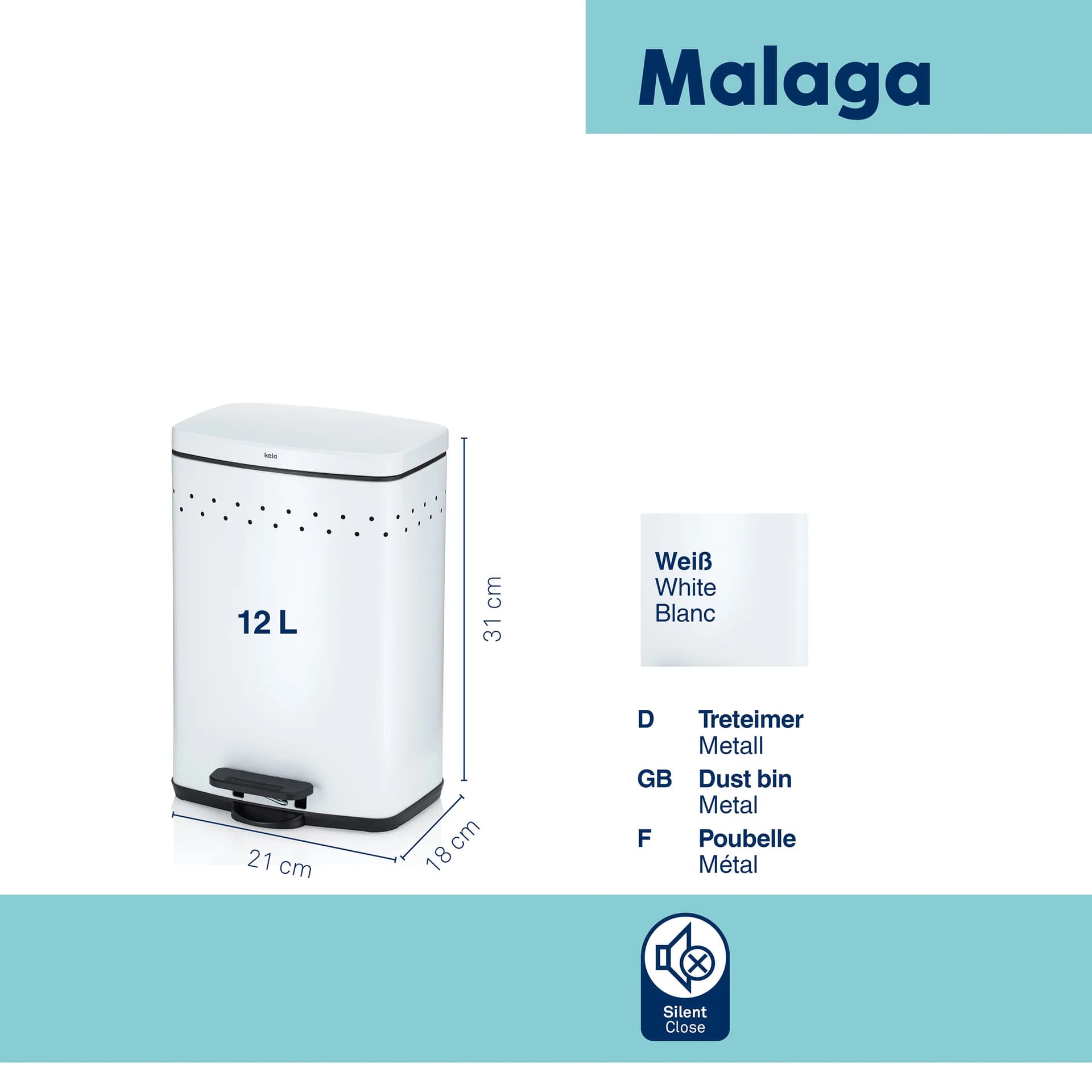 KELA Кош за отпадъци с педал - Malaga - бял - 5 л. - снимка 3