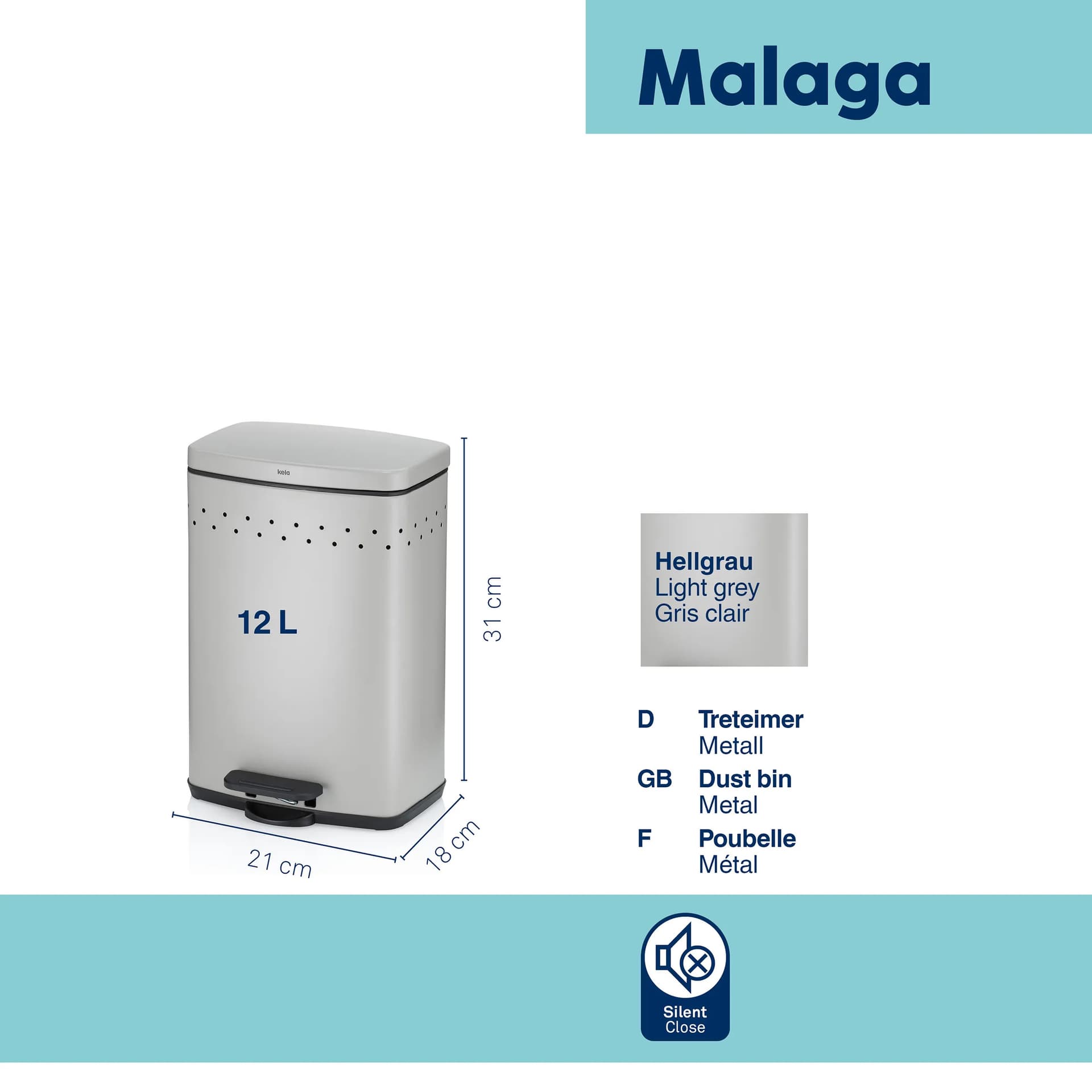 KELA Кош за отпадъци с педал - Malaga - светло сив - 5 л. - снимка 3