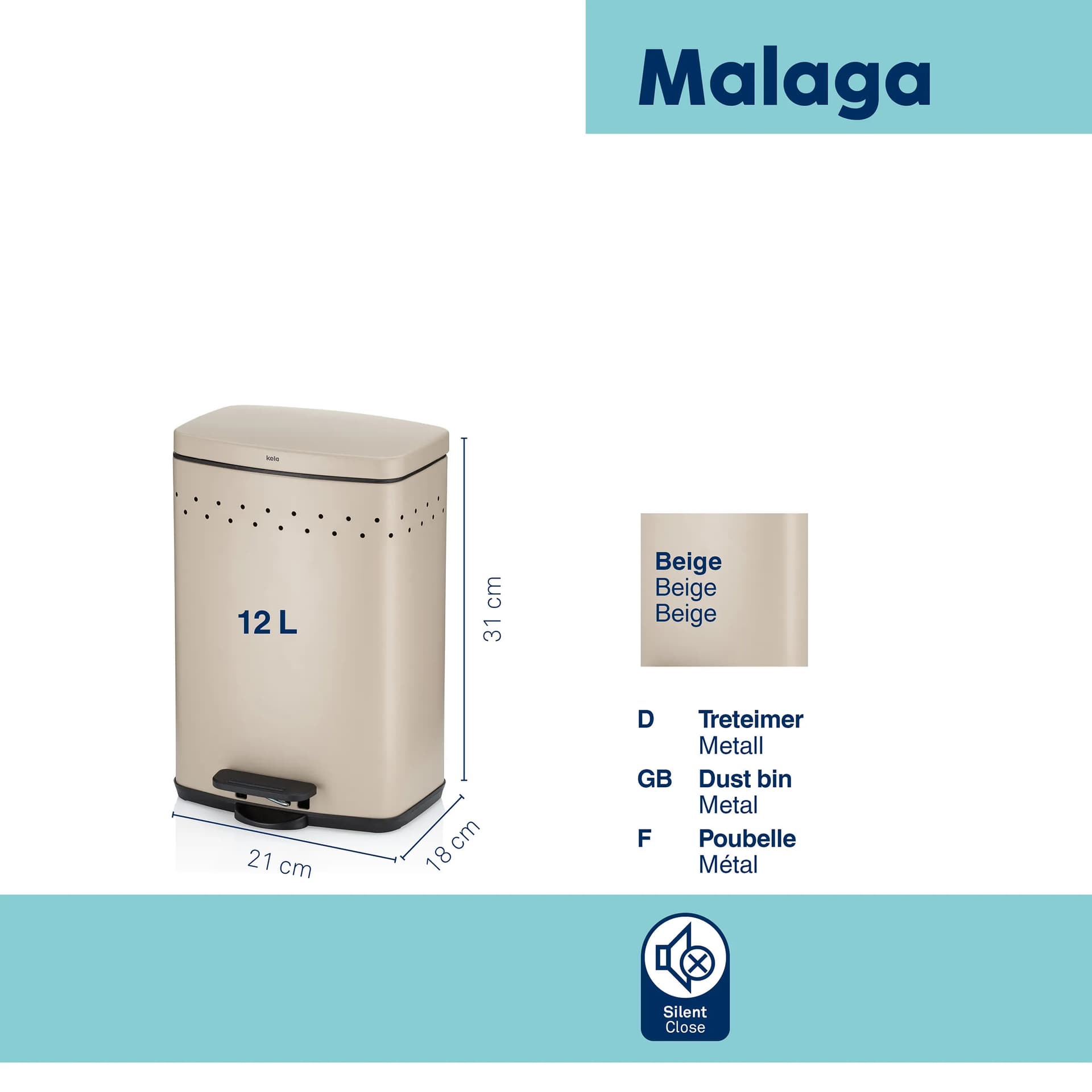 KELA Кош за отпадъци с педал - Malaga - бежов - 5 л. - снимка 4