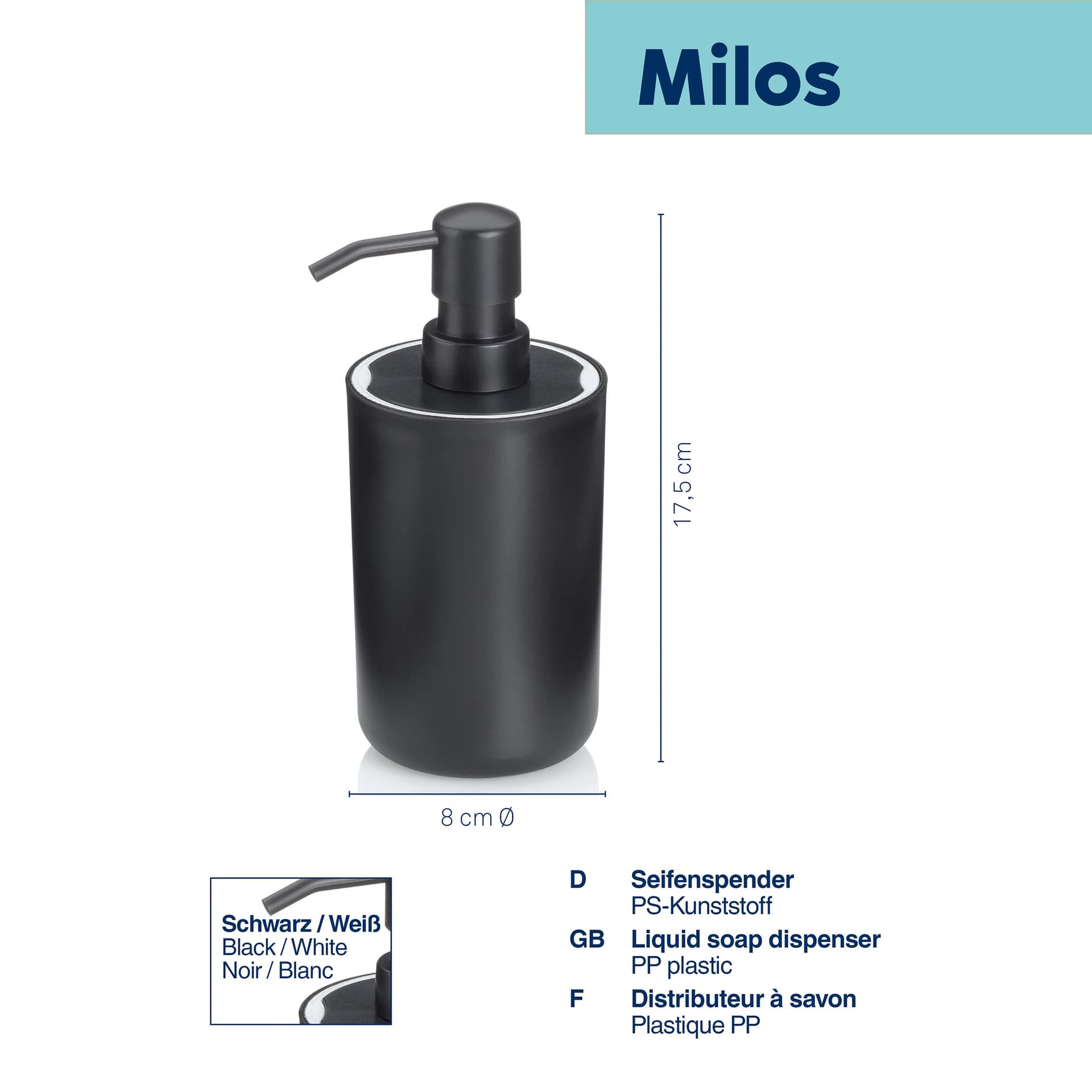 KELA Диспенсър за течен сапун - Milos - черно-бял - 300 мл. - снимка 3
