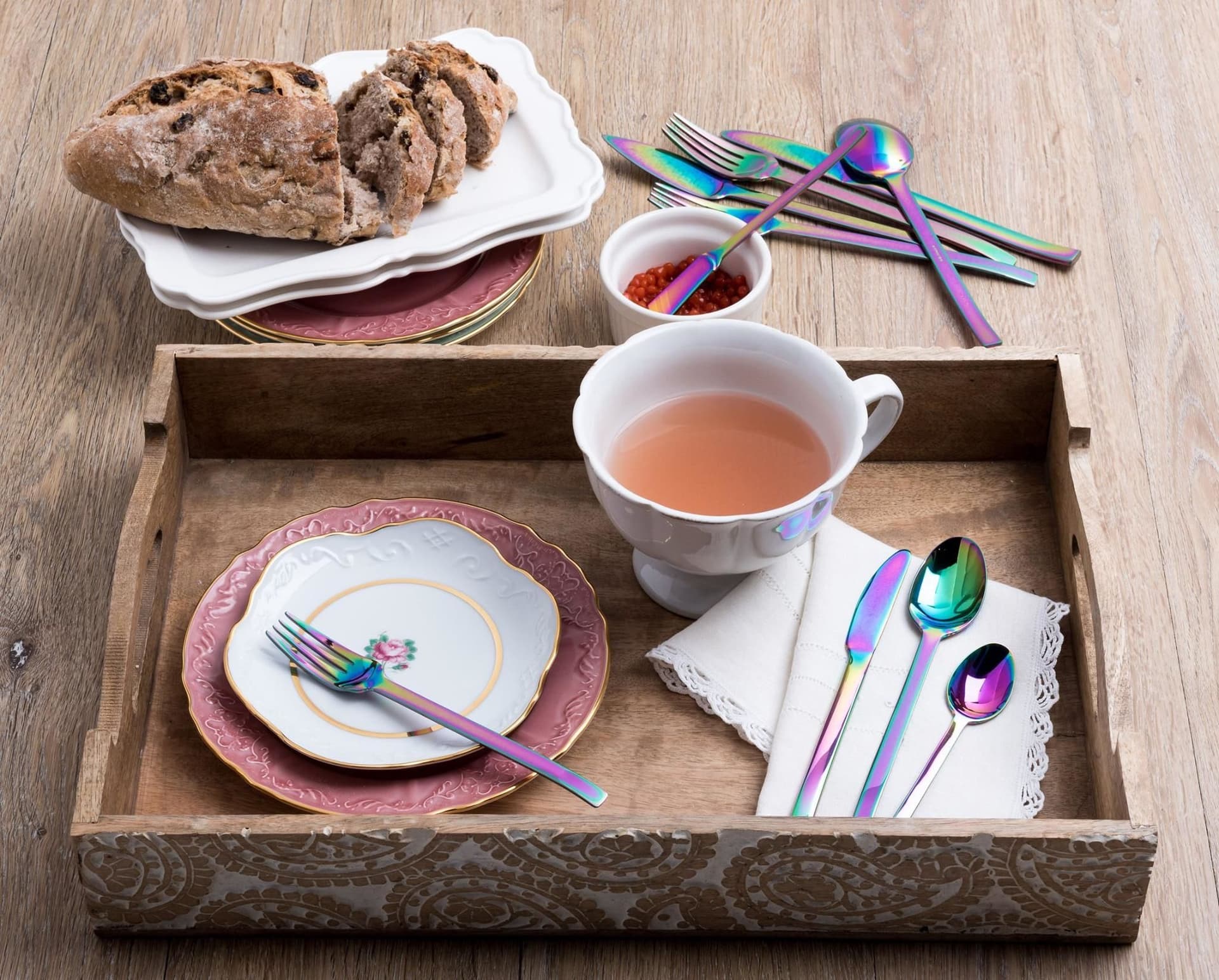 HERDMAR Комплект прибори за хранене “SPIGA“- 36 части – Rainbow / дъга / – PVD покритие