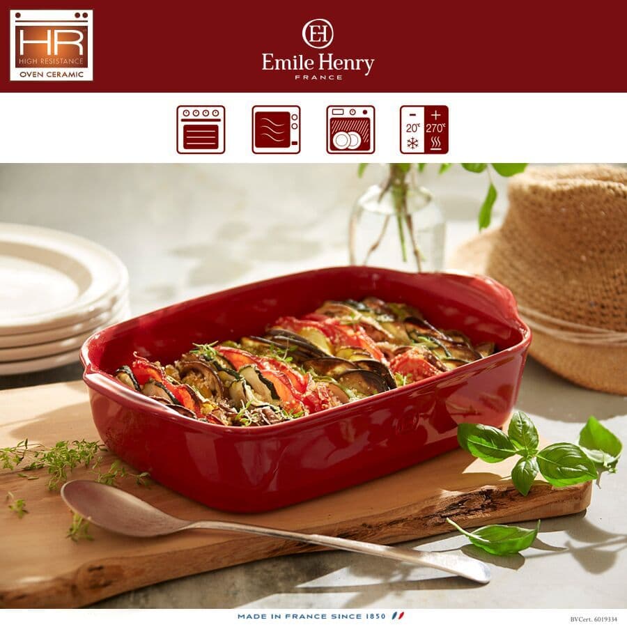 EMILE HENRY Керамична тава „RECTANGULAR OVEN DISH“- 36,5 х 23,5 см – цвят червен