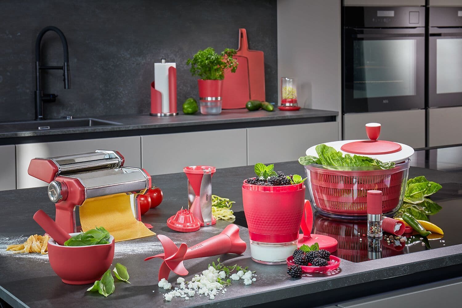 GEFU Самополиваща се кашпа за зелени подправки или цветя “BOTANICO“ – цвят малинено червен