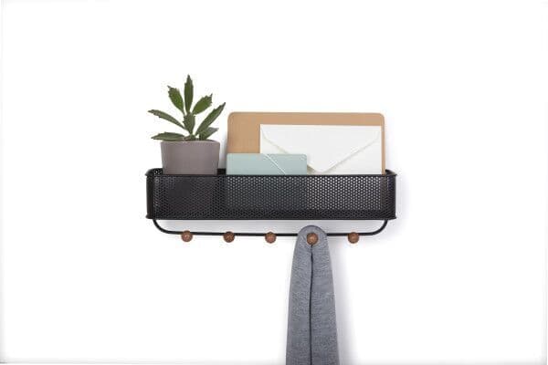 UMBRA Стенен органайзер с 5 бр. закачалки “ESTIQUE“ – цвят черен / орех