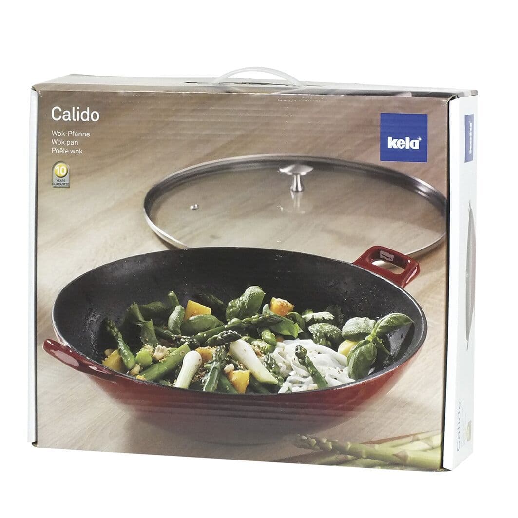 KELA Чугунен уок със стъклен капак “Calido“ – Ø 36 см. – червен