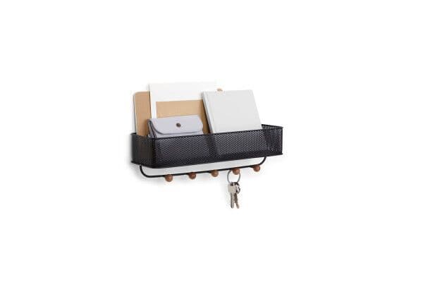 UMBRA Стенен органайзер с 5 бр. закачалки “ESTIQUE“ – цвят черен / орех