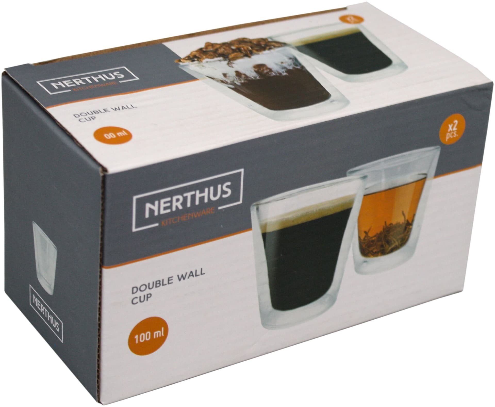 Nerthus Комплект от  2 бр. двустенни стъклени чаши –  100 мл.