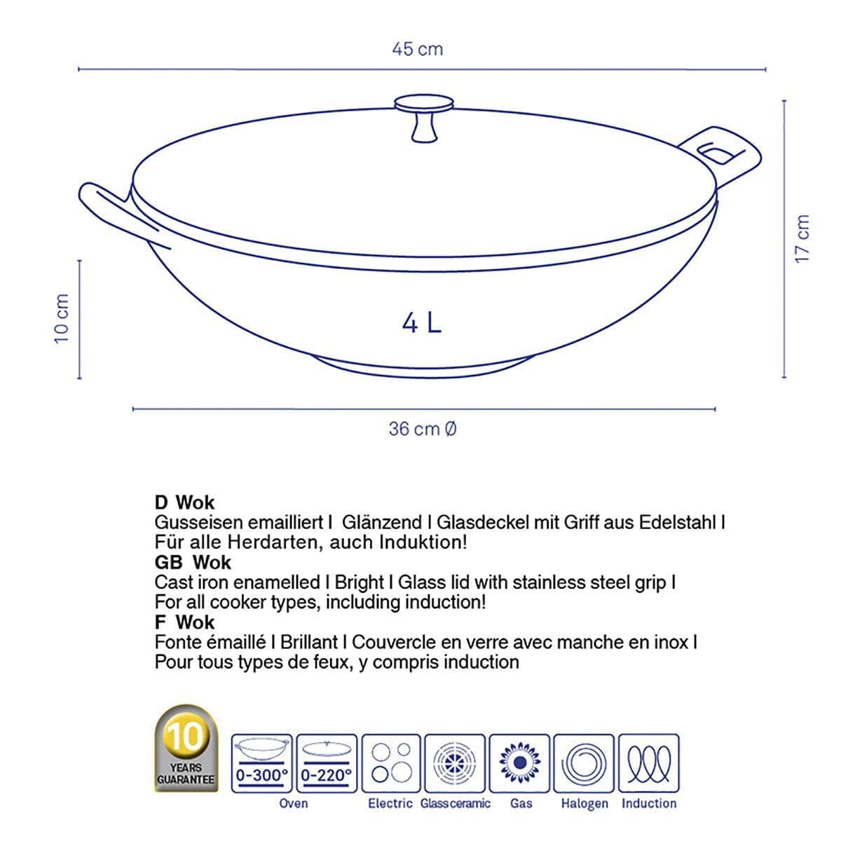 KELA Чугунен уок със стъклен капак “Calido“ – Ø 36 см. – червен