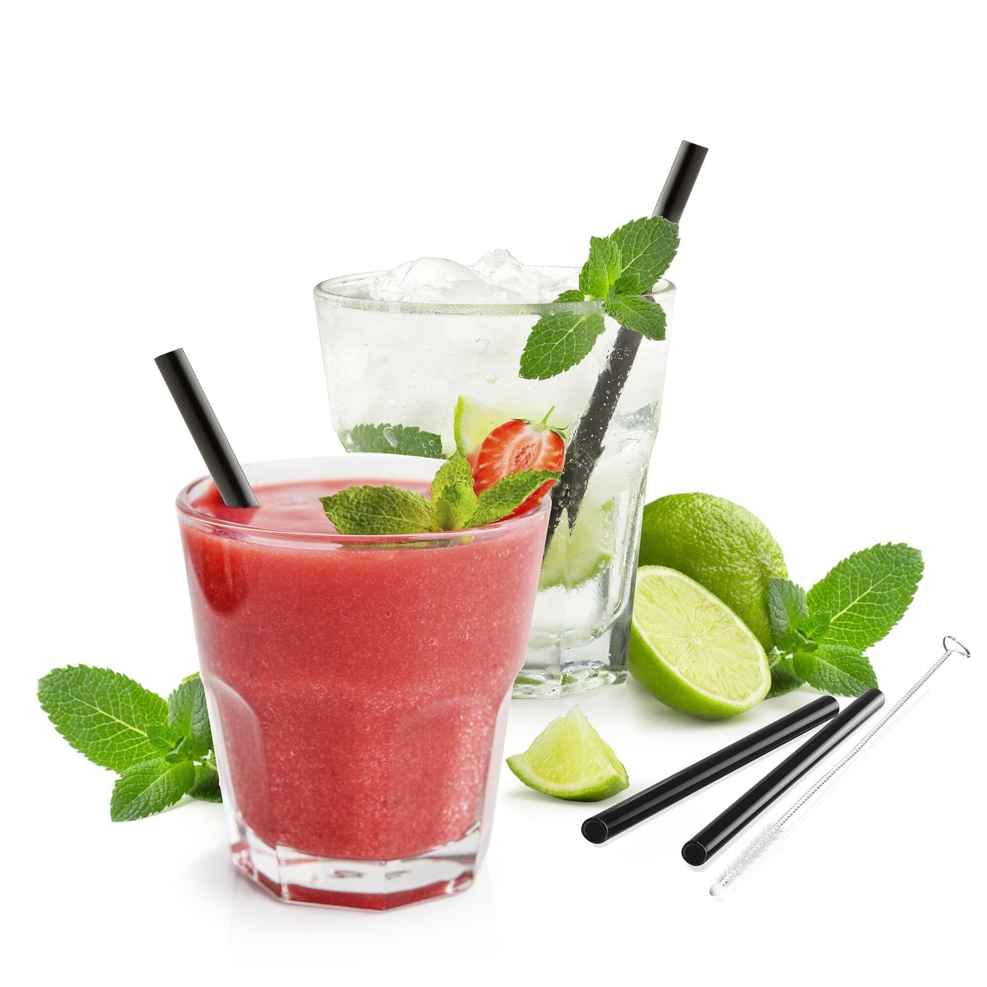 GEFU Комплект от 4 броя стъклени сламки + четка FUTURE, 13 cm