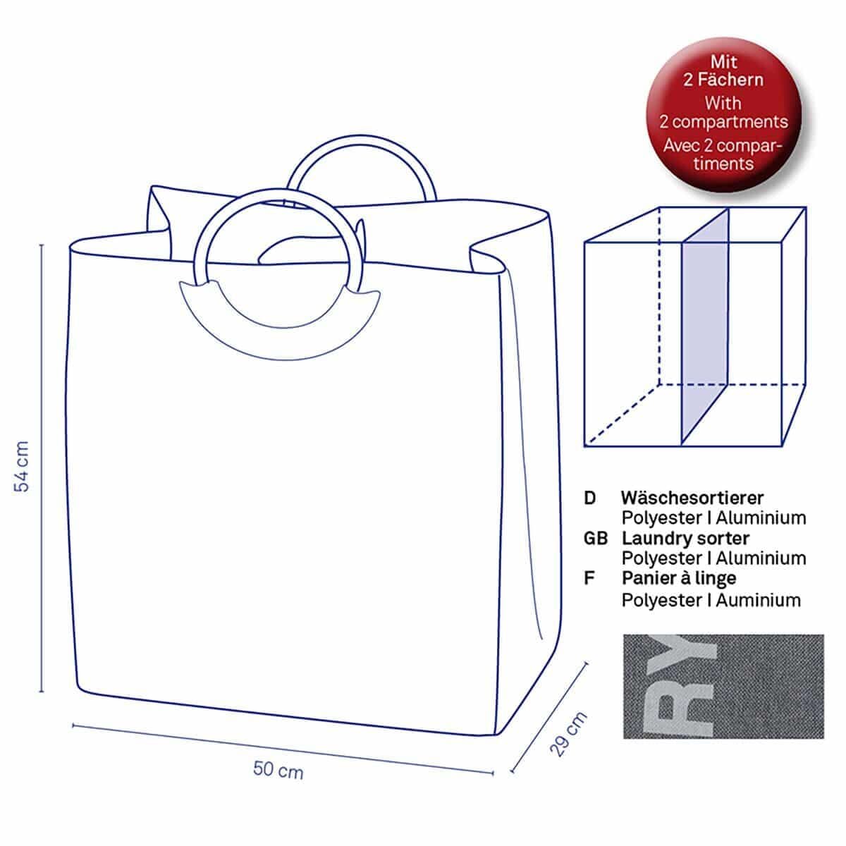 KELA Кош за пране с две отделения “Palma“ – гранитно сив