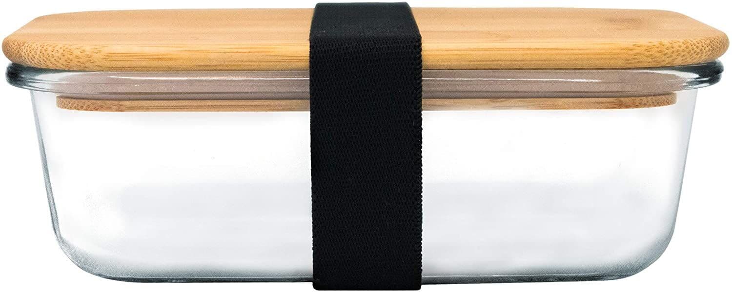 Nerthus Стъклена кутия за храна с херметическо затваряне и бамбуков капак – 1 л.
