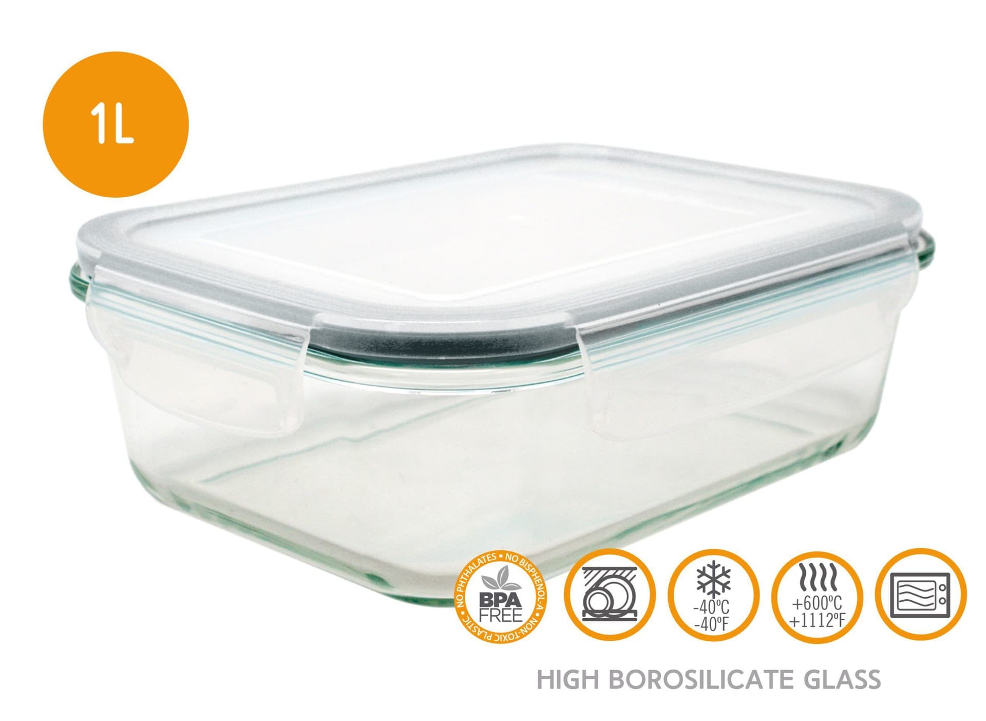 Nerthus Стъклена кутия за храна с херметическо затваряне – 1 л.